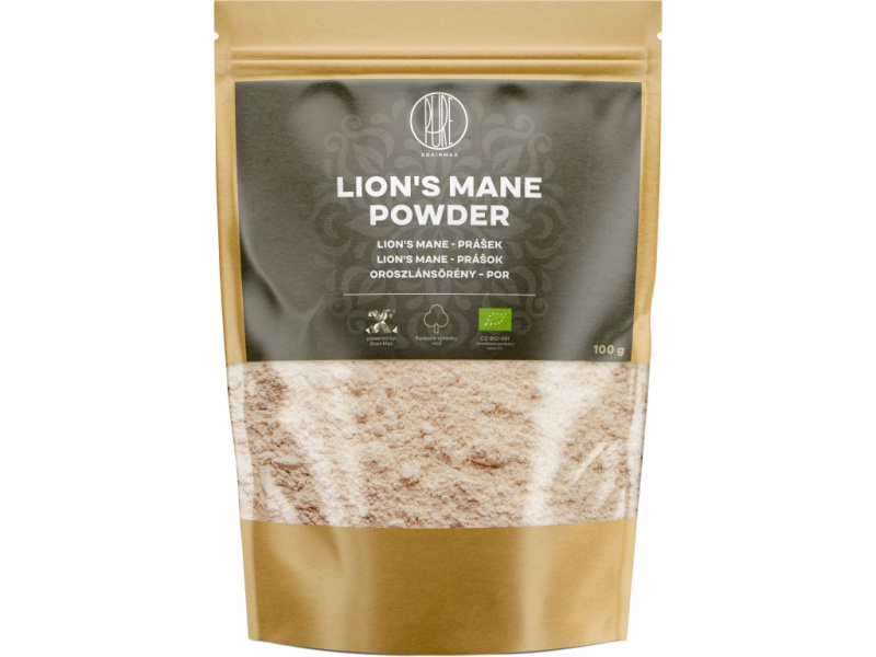 Brainmax Pure Lion's Mane (Hericium) prášek BIO 100 g