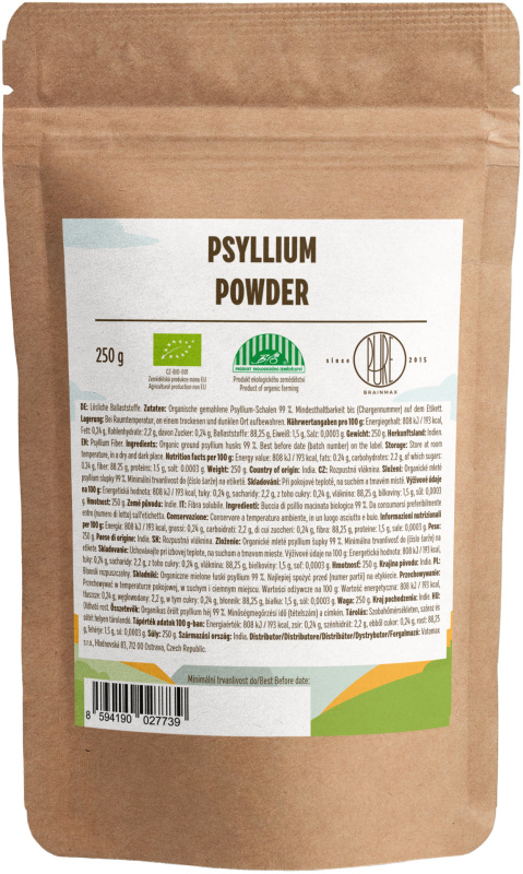 BrainMax Pure Psyllium rozpustná vláknina BIO 250 g