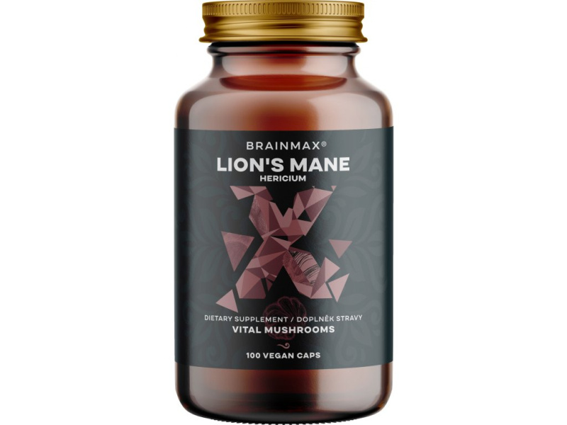 BrainMax Lion's Mane (Hericium) extrakt, 50% polysacharidů a 20% glukanů (beta-1,3/1,6 D-glukanů), 500 mg, 100 rostlinných kapslí