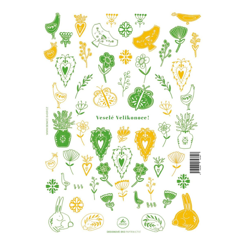 Be Nice Samolepky Veselé Velikonoce zelené a žluté