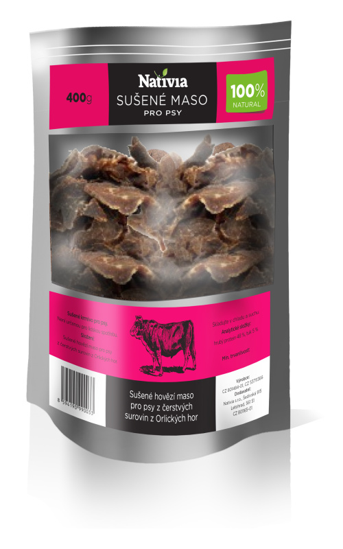 Nativia Sušené hovězí maso pochoutka pro psy  400g