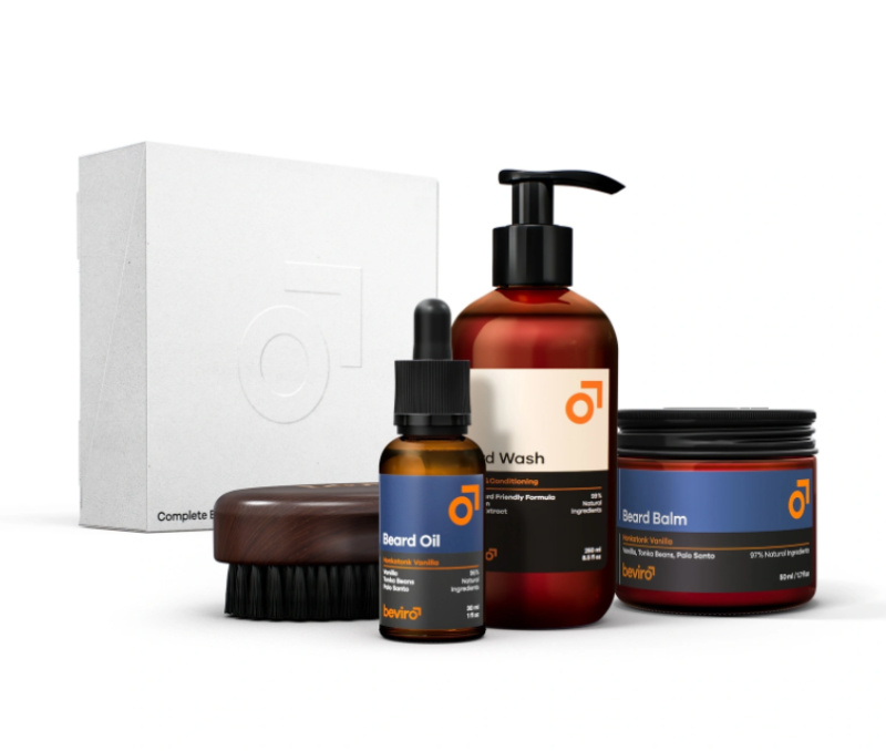 Beviro Complete Beard Set - Honkatonk vanilla - olej, balzám, šampon, kartáč