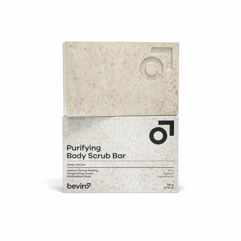beviro Peelingové tuhé tělové mýdlo Zesty Vetiver (Purifying Body Scrub Bar) 135 g