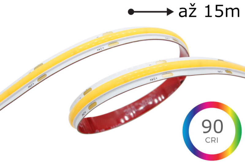 LED pásek LONG-15 COB 10W/m, 24V, IP20, 504LED/m, CRI90 Barva světla: Teplá bílá, 3000K