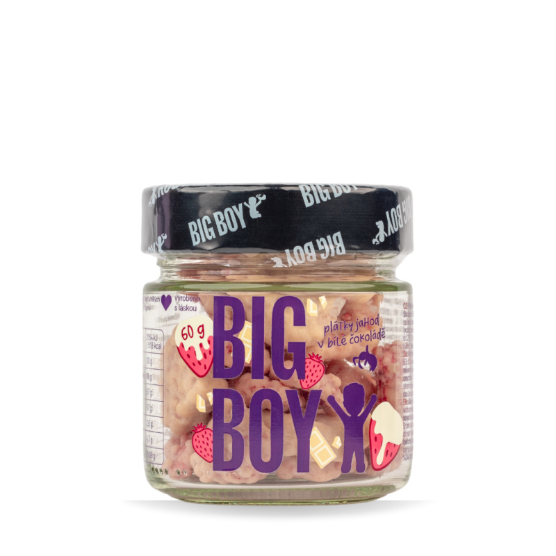 BIG BOY® Jahoda se smetanou - Jahodové plátky v bílé čokoládě se smetanou 60 g