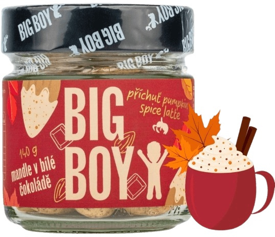 BIG BOY® Mandle s bílé čokoládě s příchutí pumpkin spice latte 140g