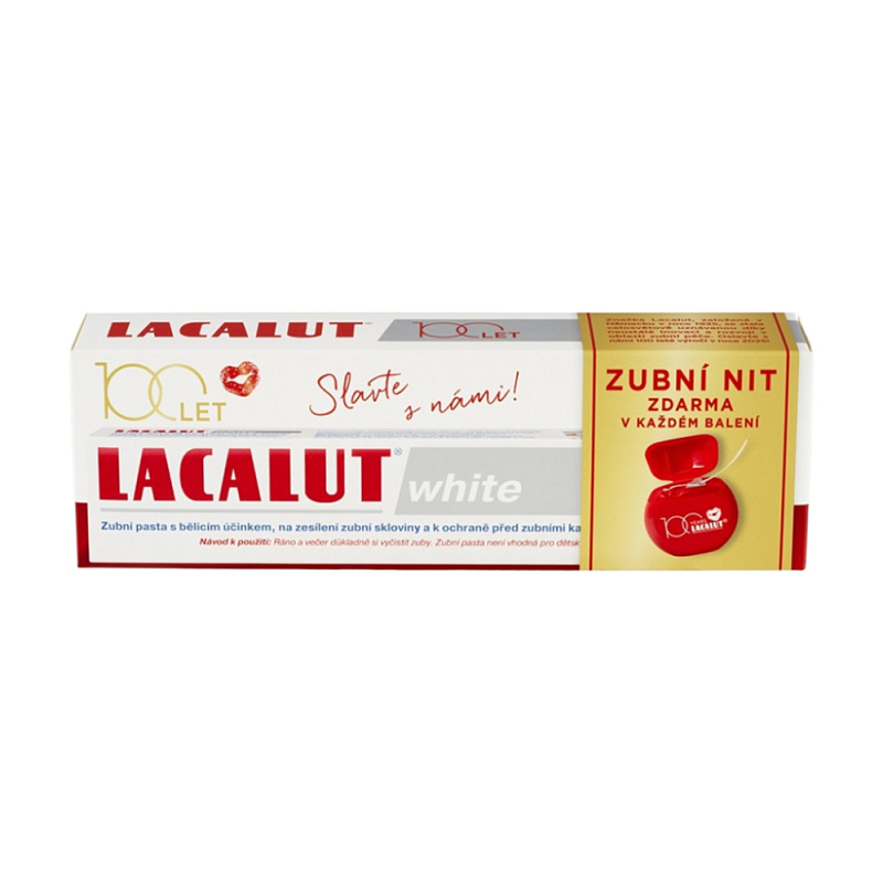 LACALUT White zubní pasta 75ml+dentální niť 100 let edice