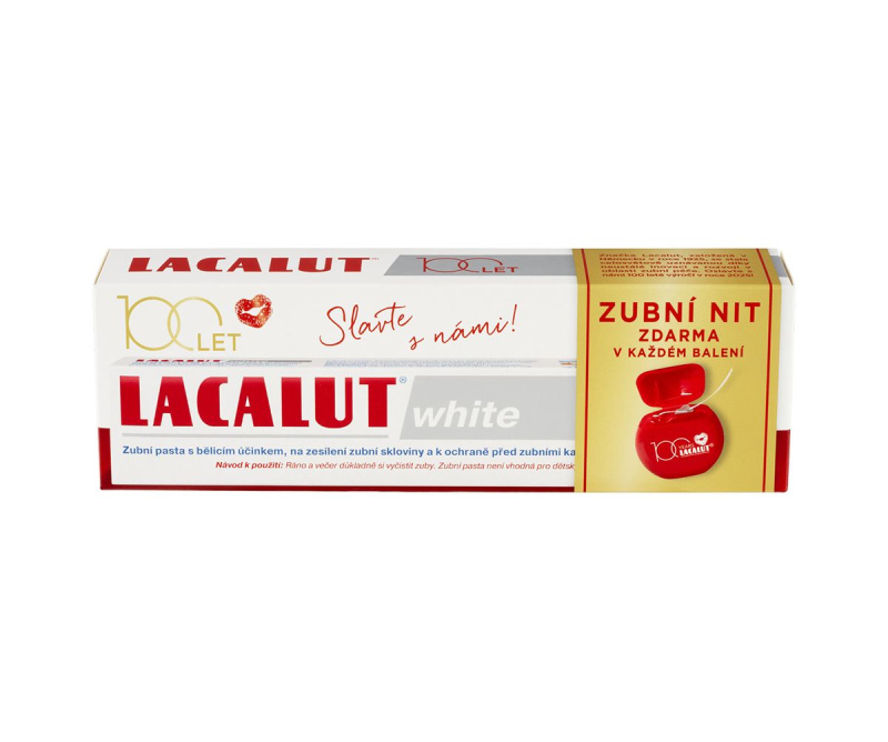 LACALUT White zubní pasta 75ml+dentální niť 100 let edice