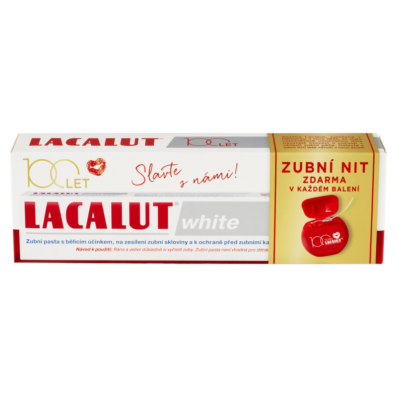 LACALUT White zubní pasta 75ml+dentální niť 100 let edice