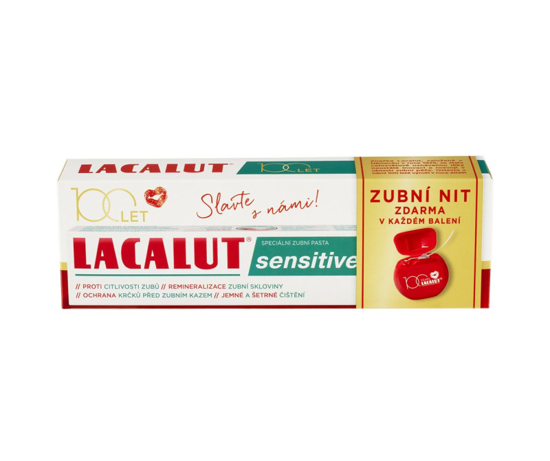 LACALUT Sensitive zubní pasta 75ml+dentální niť 100 let edice