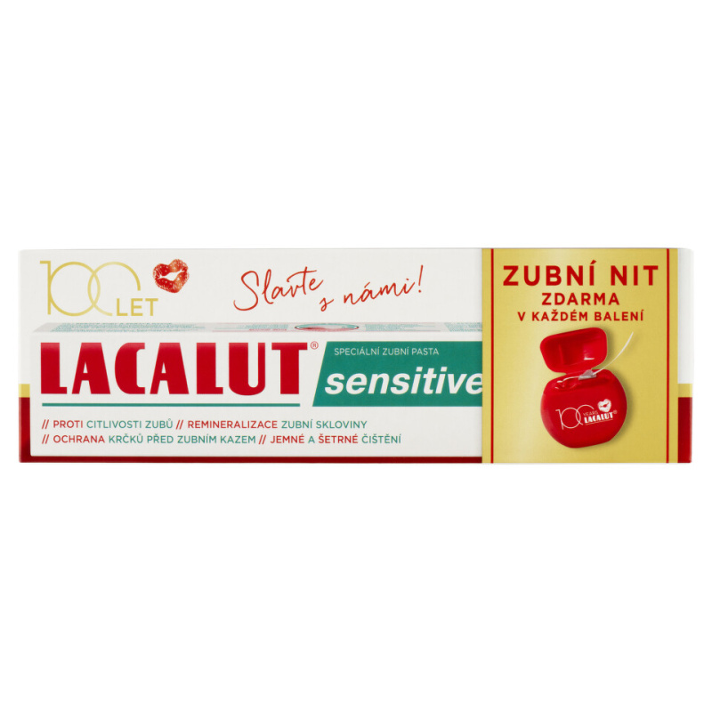 LACALUT Sensitive zubní pasta 75ml+dentální niť 100 let edice