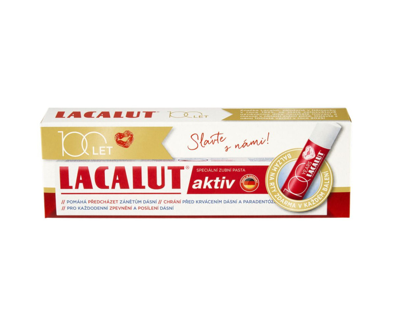 LACALUT Aktiv zubní pasta 75ml+balzám na rty 100 let edice