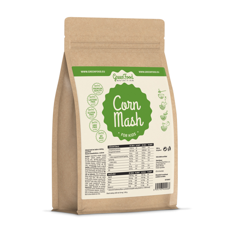 GreenFood Nutrition Dětská KUKUŘIČNÁ kaše bez lepku a laktózy 500g