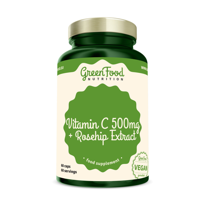 GreenFood Vitamín C + Extrakt ze šípků 500 mg 60 kapslí