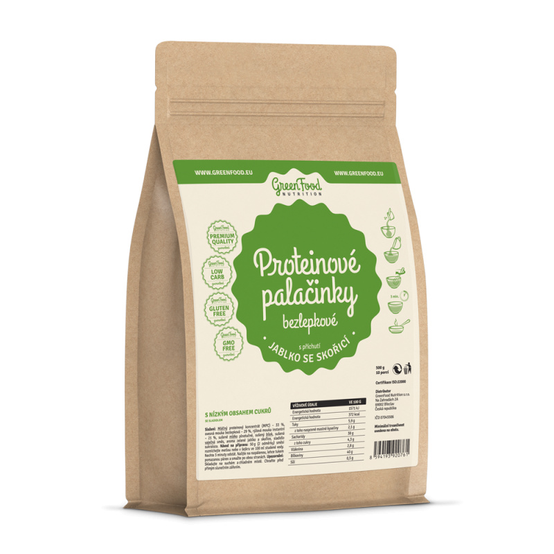 GreenFood Nutrition Proteinové palačinky bezlepkové 500g Jablko se skořicí