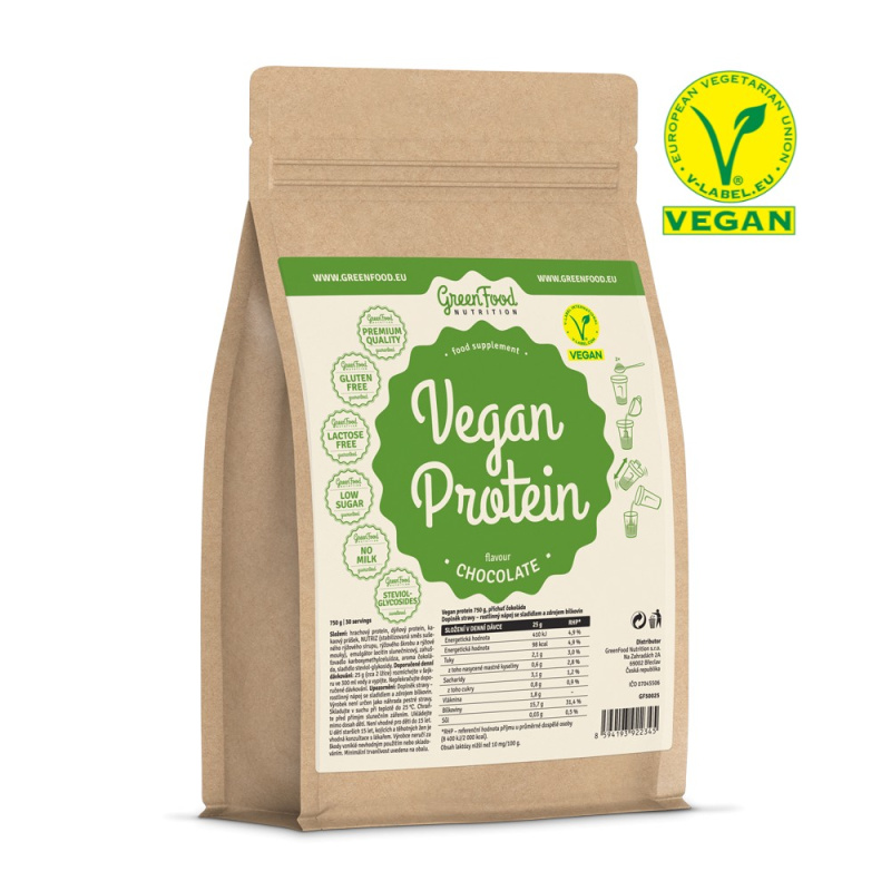 Greenfood Vegan protein 750g - čokoláda