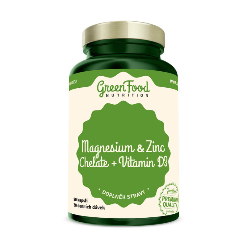 GreenFood Hořčík a Zinek Chelát + Vitamín D3 90 kapslí
