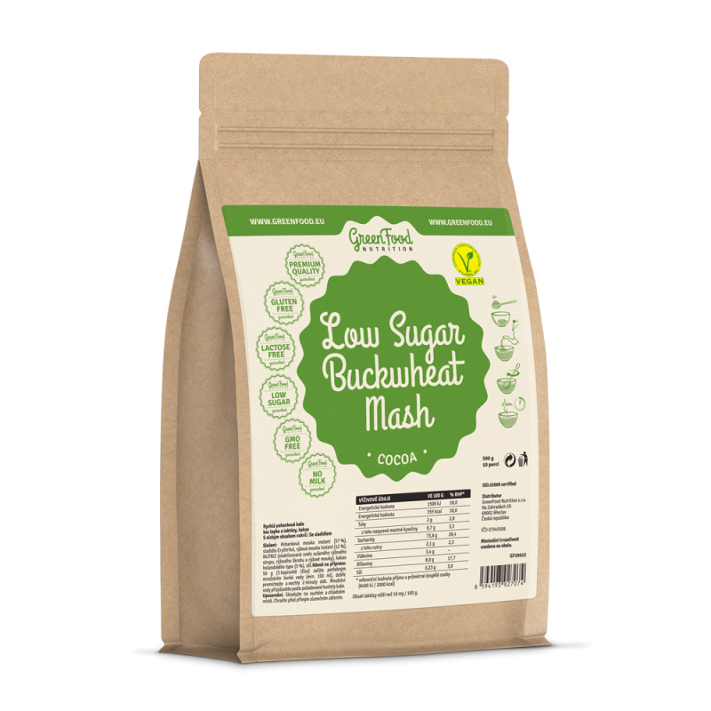GreenFood Nutrition Low Sugar POHANKOVÁ Rychlá kaše 500g Zvolte příchuť: Natural