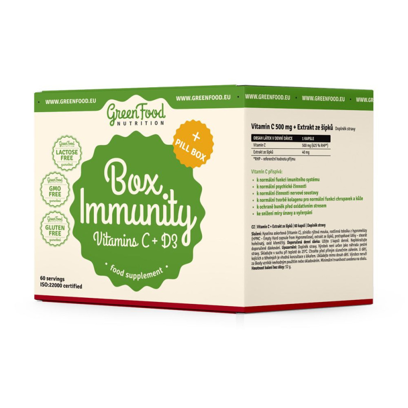GreenFood Box Immunity Vitamín C a D3 + pillbox 60 + 60 kapslí