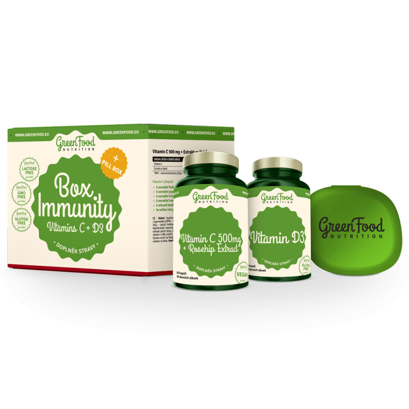 GreenFood Box Immunity Vitamín C a D3 + pillbox 60 + 60 kapslí
