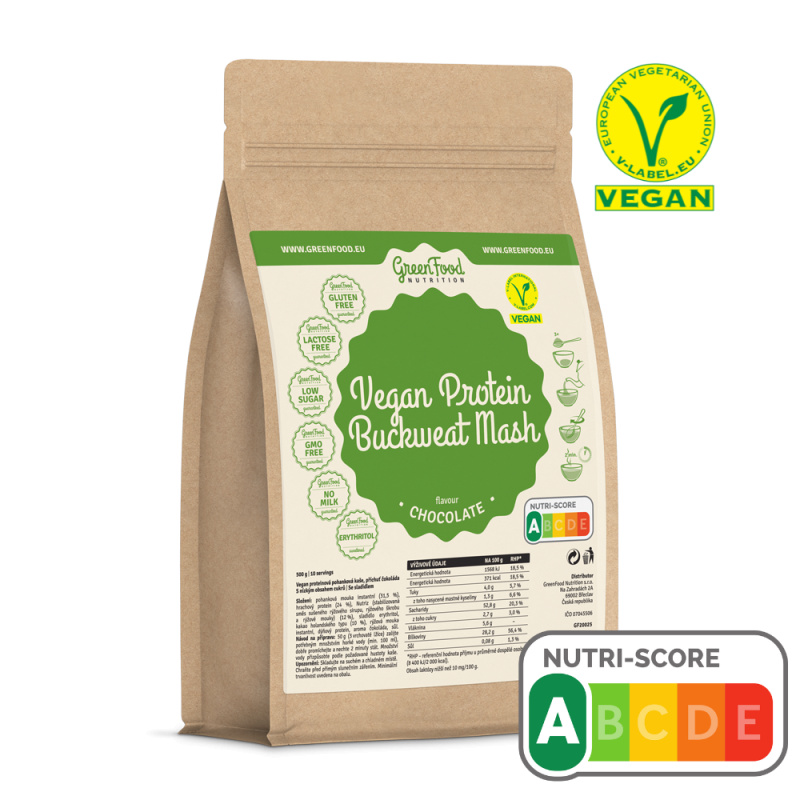 GreenFood Nutrition Vegan Proteinová pohanková kaše 500 g příchuť: Čokoláda