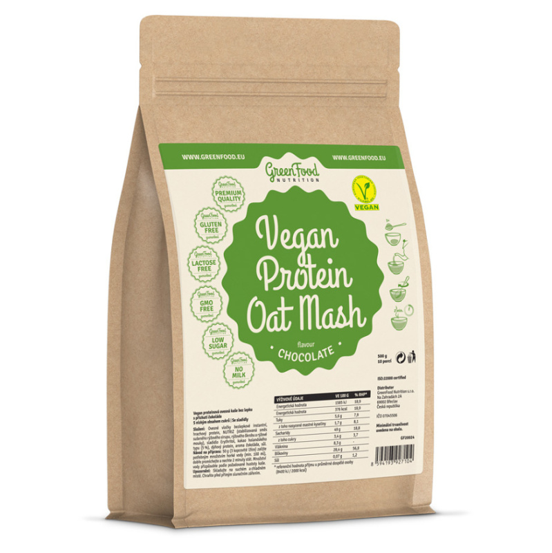 GreenFood Vegan Proteinová kaše ovesná 500 g - kakao