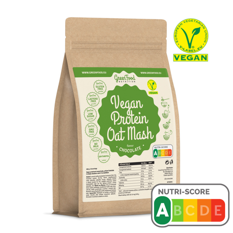 GreenFood Vegan Proteinová kaše ovesná 500 g - kakao