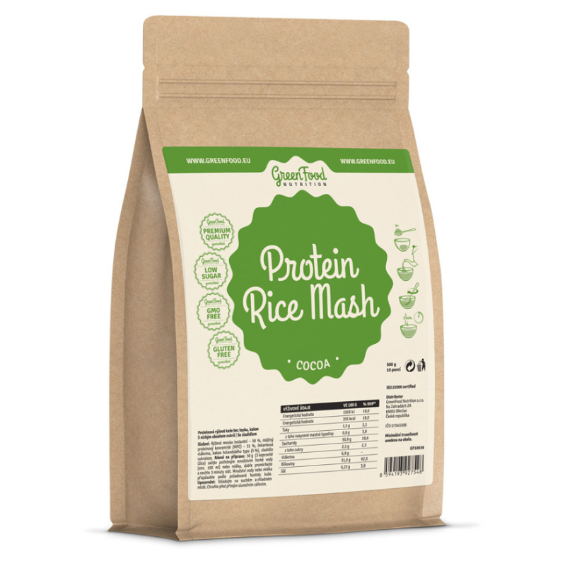 GreenFood Nutrition Proteinová RÝŽOVÁ kaše 500 g příchuť: Kakao