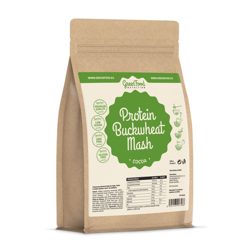GreenFood Nutrition Proteinová POHANKOVÁ kaše 500 g příchuť: Kakao
