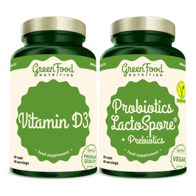 GreenFood Nutrition GreenFood Probiotika LactoSpore® + Prebiotics 60 kapslí + Vitamin D3, 60 kusů