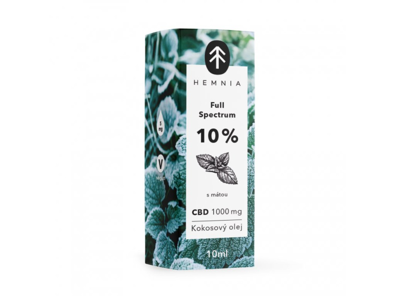 Hemnia Full spectrum CBD Kokosový olej 10%, 1000 mg, 10 ml s příchutí máty