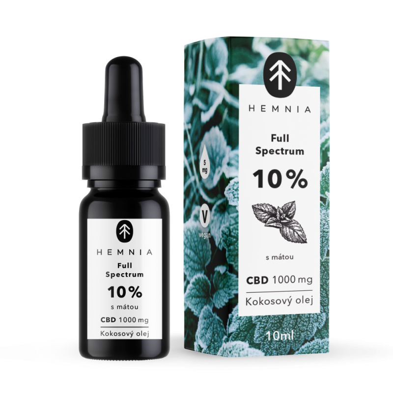 Hemnia Full spectrum CBD Kokosový olej 10%, 1000 mg, 10 ml s příchutí máty