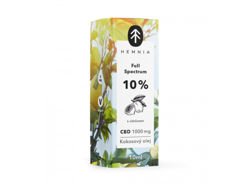 Hemnia Full Spectrum CBD Kokosový olej 10%, 1000 mg, 10 ml s příchutí citrónu