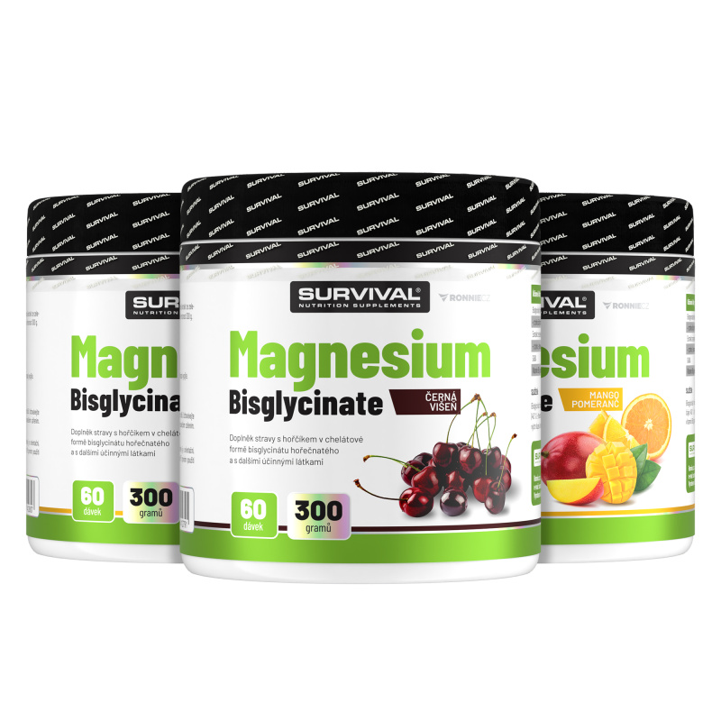 Survival Magnesium Bisglycinate 300 g 1+2 ZDARMA 2x mango + 1x višeň