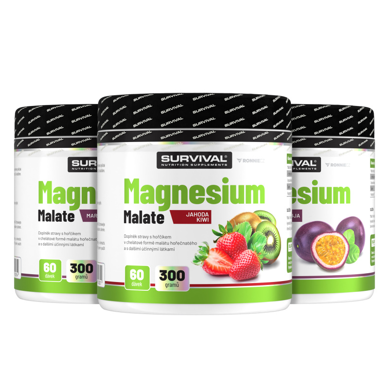Survival Magnesium Malate 300 g 1+2 ZDARMA 1x jahoda + 2x marakuja