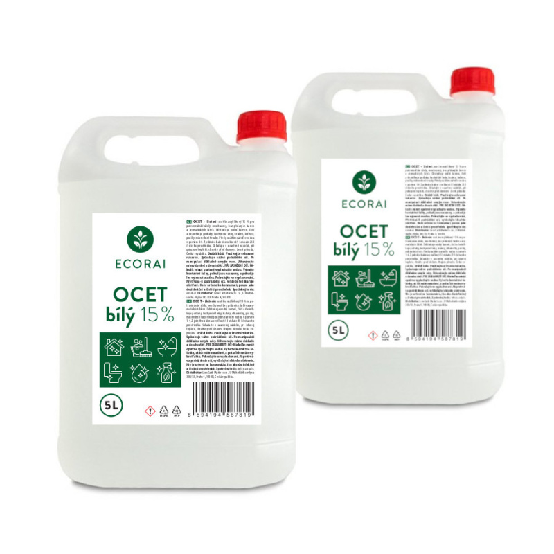 Ecorai Ocet bílý 15 % na úklid EXTRA ÚČINNÝ - kanystr 2 x 5 l (10 l)