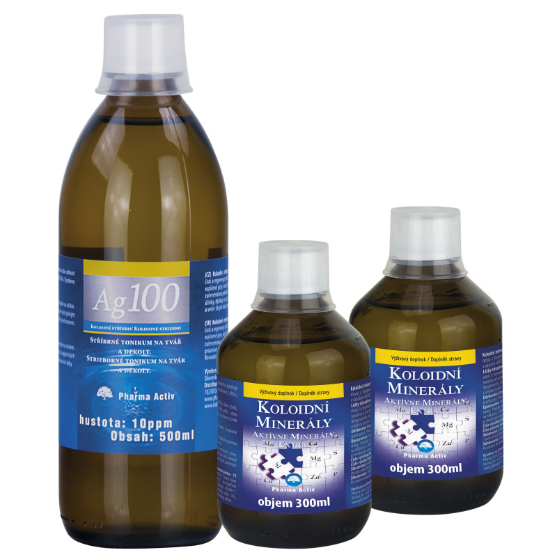 PHARMA ACTIV Koloidní minerály 2x 300 ml + Koloidní stříbro 10 ppm 500 ml