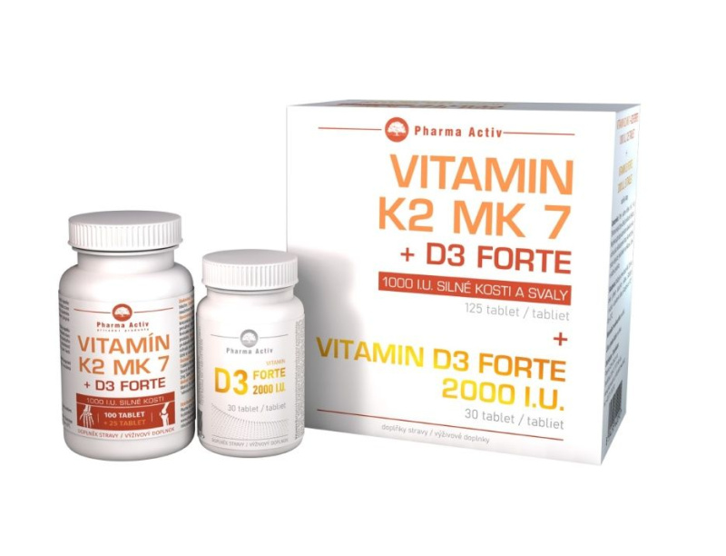 PHARMA ACTIV Vitamín K2 MK7+D3 Forte 125 tablet a Vitamín D3 Forte 2000 I.U. 30 tablet