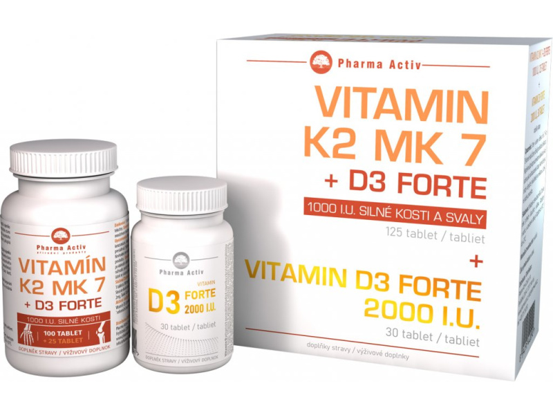 PHARMA ACTIV Vitamín K2 MK7+D3 Forte 125 tablet a Vitamín D3 Forte 2000 I.U. 30 tablet