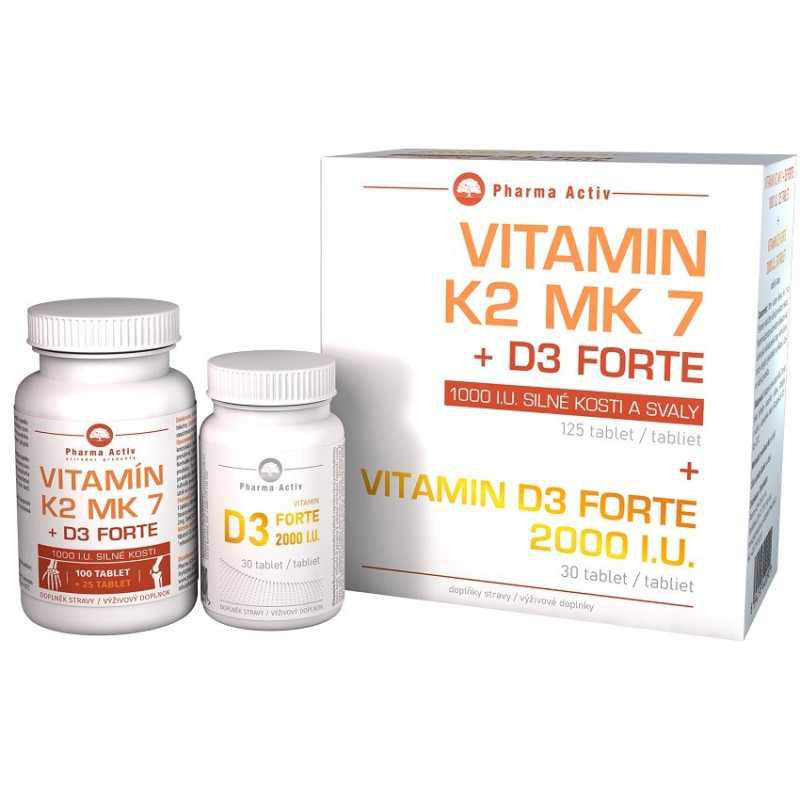 PHARMA ACTIV Vitamín K2 MK7+D3 Forte 125 tablet a Vitamín D3 Forte 2000 I.U. 30 tablet
