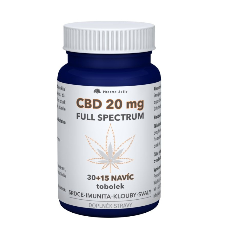 PHARMA ACTIV CBD 20 mg full spectrum 30 + 15 tobolek NAVÍC