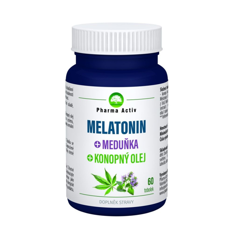 PHARMA ACTIV Melatonin + meduňka + konopný olej 60 tobolek