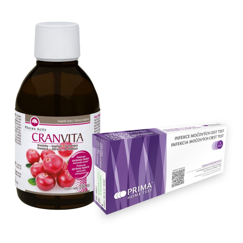 PHARMA ACTIV Cranvita 250 ml + Infekce močových cest test 3 kusy