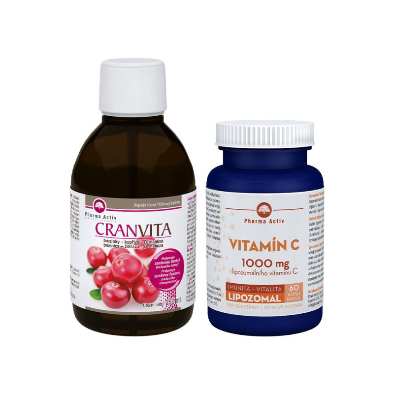 PHARMA ACTIV Cranvita brusinky 250 ml + Vitamín C lipozomal 60 tobolek