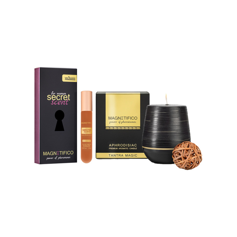 MAGNETIFICO Pheromone Secret Scent parfém pro ženy 20 ml + svíčka Tantra Magic 200 g