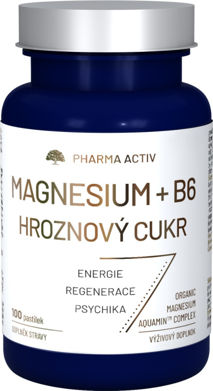 PHARMA ACTIV Magnesium + B6 hroznový cukr 100 pastilek