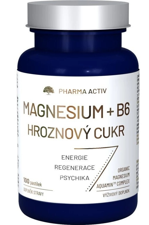 PHARMA ACTIV Magnesium + B6 hroznový cukr 100 pastilek