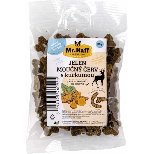 UGF pamlsek pro psy Mr. Haff moučný červ, jelen 80g