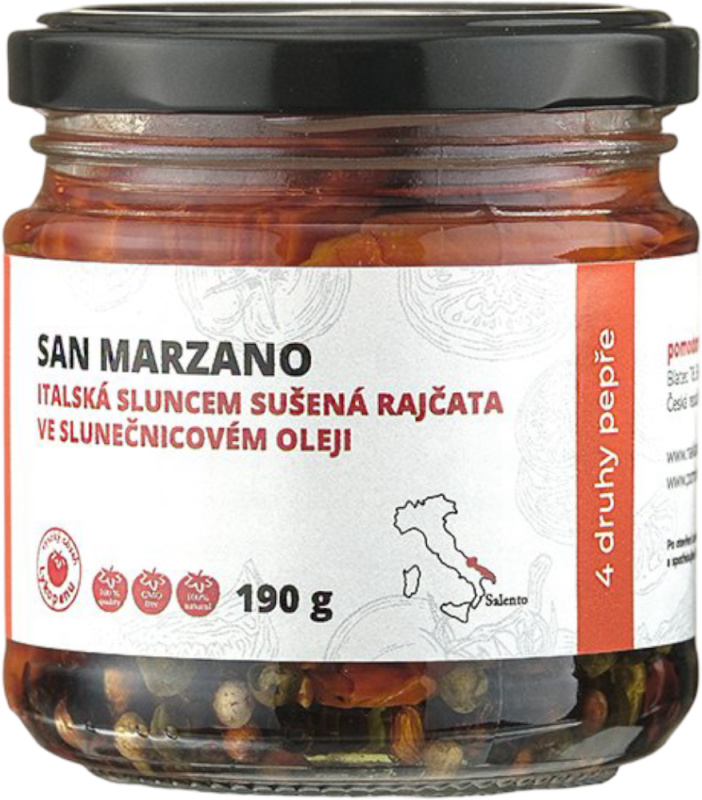 Pomodoro moravia Sušená rajčata ve slunečnicovém oleji se 4 druhy pepře Pomodoro moravia 190g