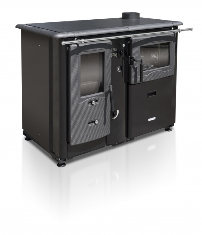 Termomont Teplovodní sporák na tuhá paliva TEMY PLUS P 20 s troubou - černý, pravý